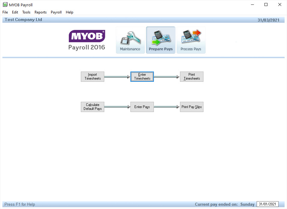 MYOB screenshot