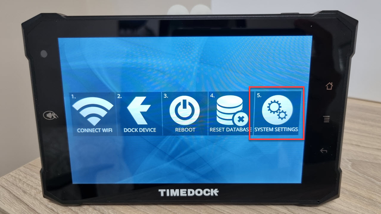 TimeTablet admin menu system settings