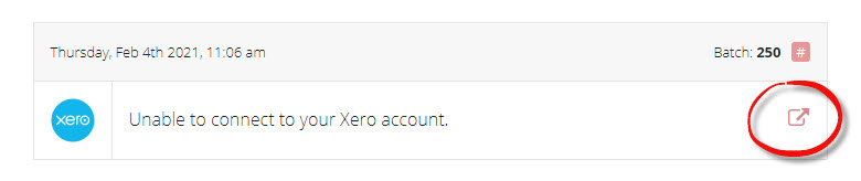 Xero export log connection error